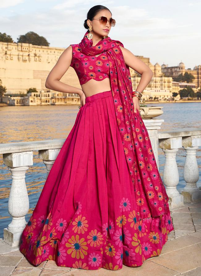 Tussar Silk Pink Party Wear Printed Readymade Lehenga Choli